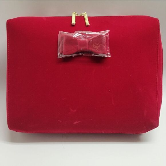 Estée Lauder Cherry Red Velvetty Flocked Makeup Case / Cute Bow Handbag / Laptop - Picture 16 of 16